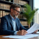 Conseiller fiscal analysant des documents de prorogation Scellier intermédiaire dans un bureau professionnel