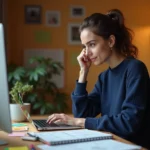 Femme travaillant sur la création d'un site web avec des notes manuscrites et un wireframe sur ordinateur portable