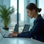 Jeune femme d'affaires en réunion avec tablette numérique