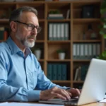 Homme d'affaires travaillant sur son ordinateur dans un bureau
