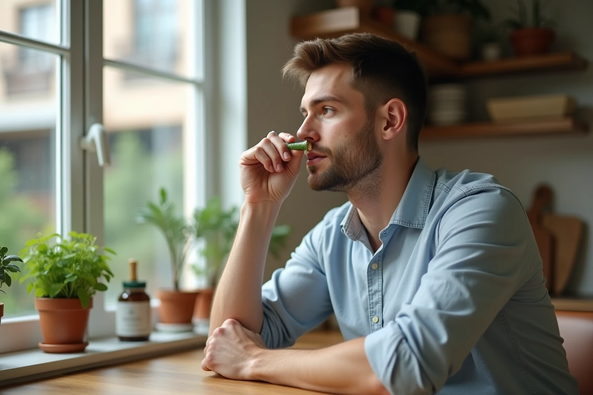 Homme utilisant un rouleau de jade dans la cuisine moderne