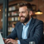 Homme d'une trentaine travaillant dans un espace coworking moderne