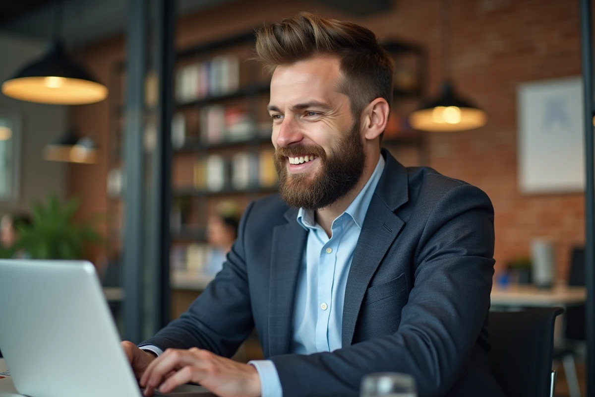 Homme d'une trentaine travaillant dans un espace coworking moderne