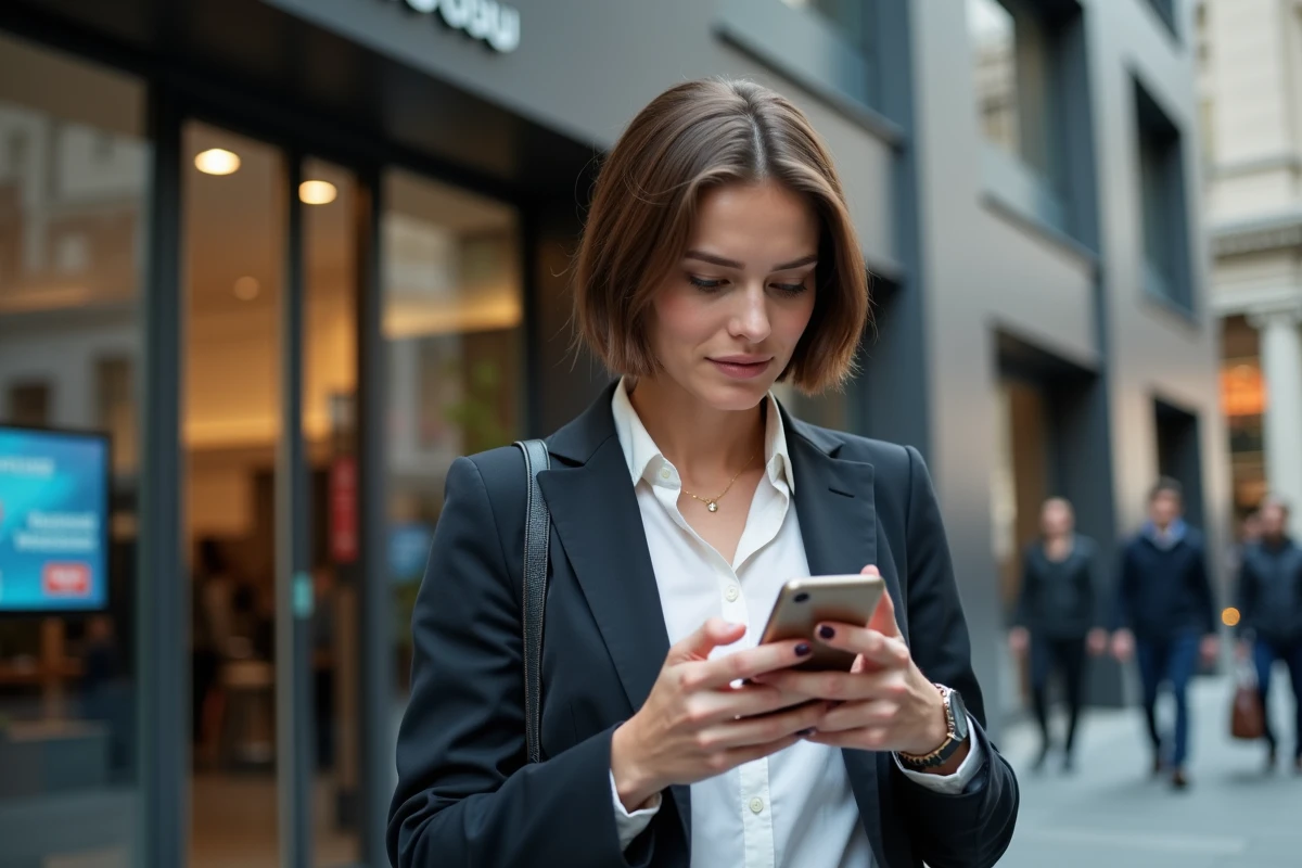 Jeune femme dans la rue utilisant son smartphone