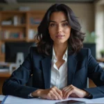 Portrait de Margot Haddad, journaliste franco-libanaise, dans un bureau parisien moderne